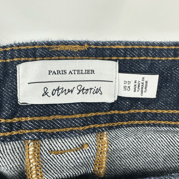 & Other Stories Women’s High Rise Wide Leg Jeans Size 12 Dark Wash Denim Pockets - Picture 3 of 13